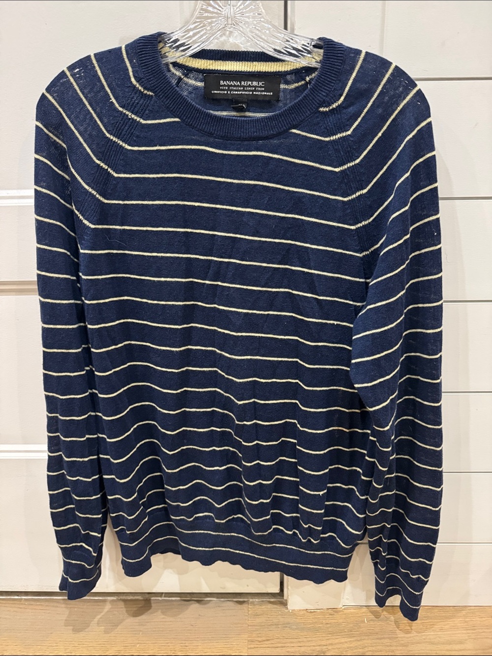 Banana Republic Navy and Cream Striped Crewneck Sweater